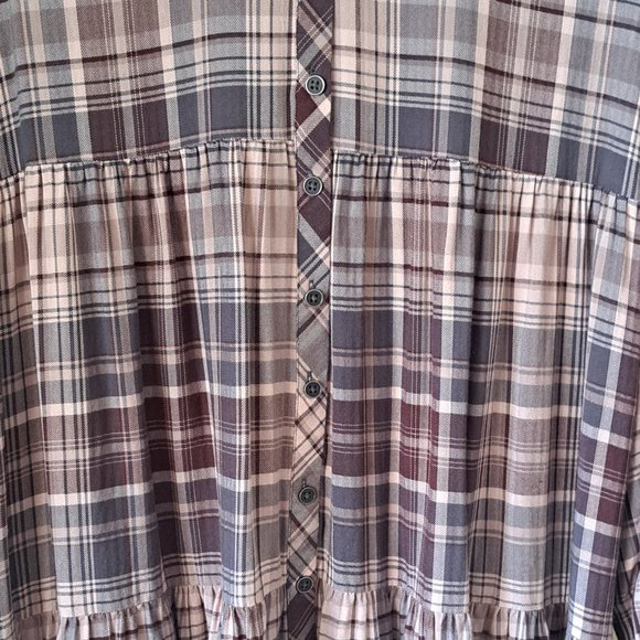 Knox Rose women's long sleeve tiered plaid dress Sz Med - Picture 7 of 8